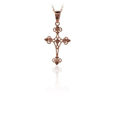 14K Solid Gold Cross Charm Necklace