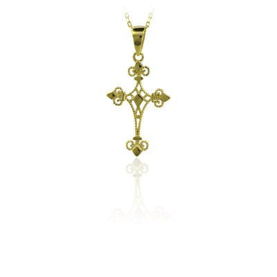 14K Solid Gold Cross Charm Necklace