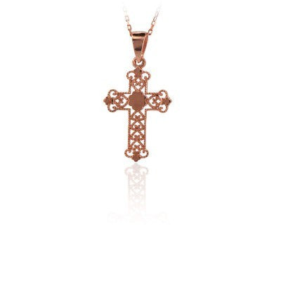 14K Solid Gold Cross Charm Necklace