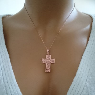 14K Solid Gold Cross Charm Necklace