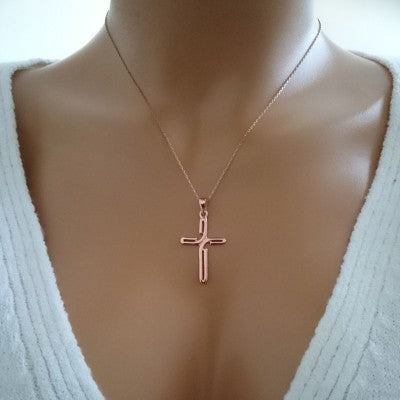 14K Solid Gold Cross Charm Necklace