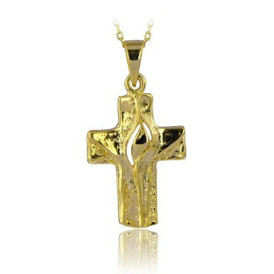 14K Solid Gold Cross Charm Necklace