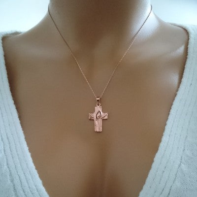 14K Solid Gold Cross Charm Necklace