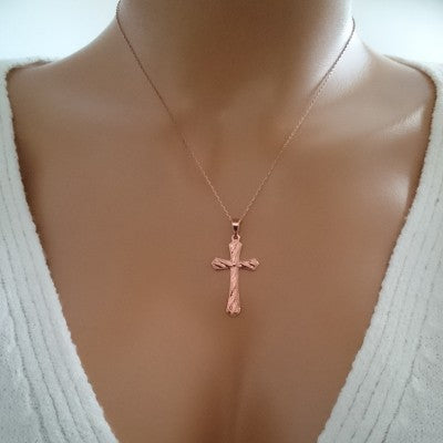 14K Solid Gold Cross Charm Necklace