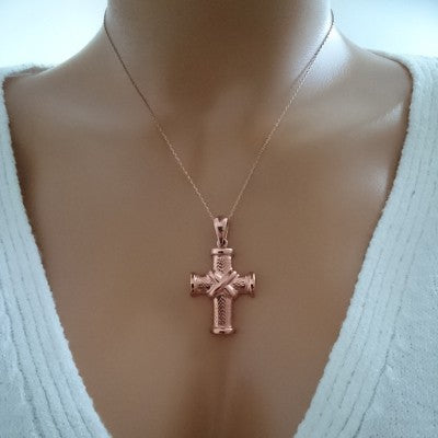 14K Solid Gold Cross Charm Necklace