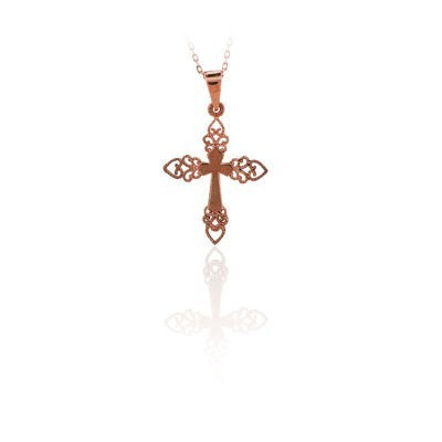 14K Solid Gold Cross Charm Necklace