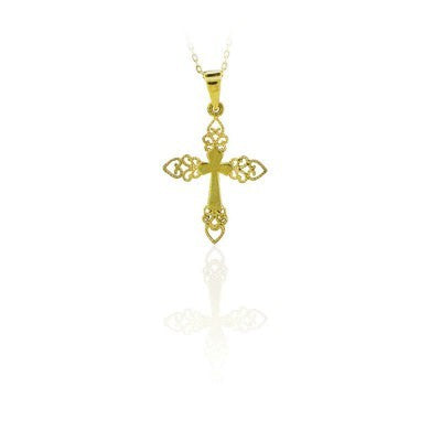 14K Solid Gold Cross Charm Necklace