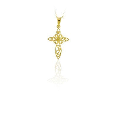 14K Solid Gold Cross Charm Necklace