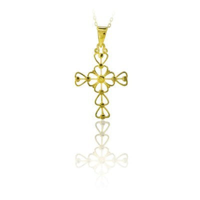 14K Solid Gold Cross Charm Necklace