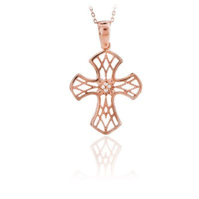 14K Solid Gold Cross Charm Necklace