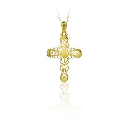 14K Solid Gold Cross Charm Necklace