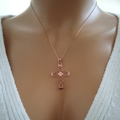 14K Solid Gold Cross Charm Necklace