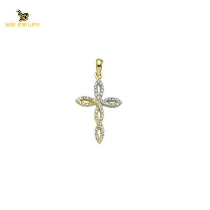 14K Solid Gold Cross Charm Pendant