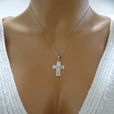 14K Solid Gold Cross Crucifix Charm Necklace