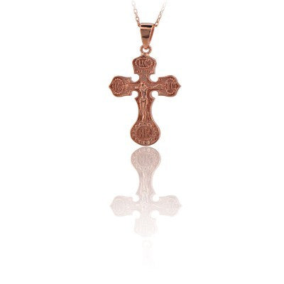 14K Solid Gold Cross Crucifix Charm Necklace