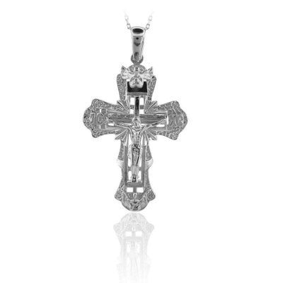 14K Solid Gold Cross Crucifix Charm Necklace