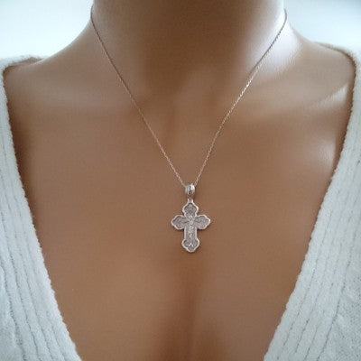 14K Solid Gold Cross Crucifix Charm Necklace