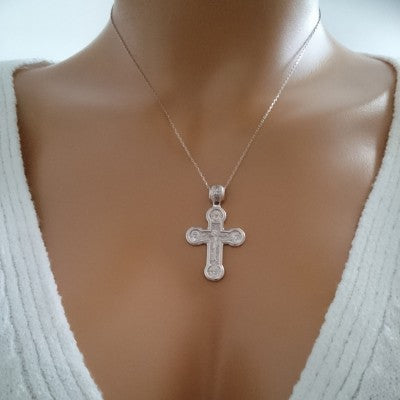 14K Solid Gold Cross Crucifix Charm Necklace