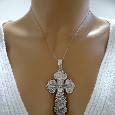 14K Solid Gold Cross Crucifix Charm Necklace