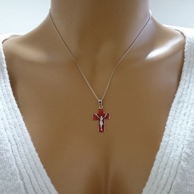 14K Solid Gold Cross Crucifix Charm Necklace