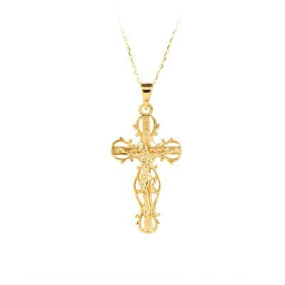 14K Solid Gold Cross Crucifix Charm Necklace