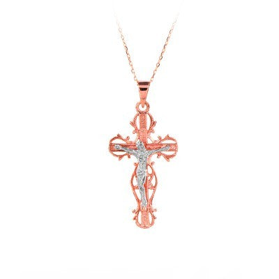 14K Solid Gold Cross Crucifix Charm Necklace