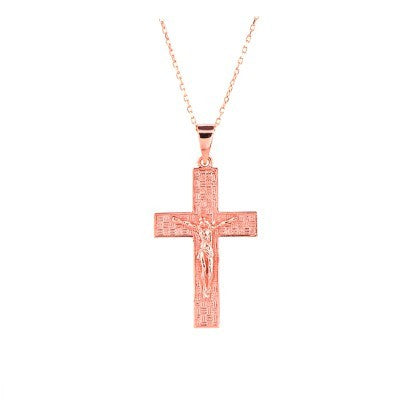 14K Solid Gold Cross Crucifix Charm Necklace