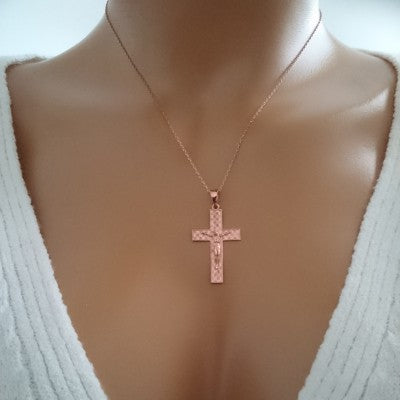 14K Solid Gold Cross Crucifix Charm Necklace