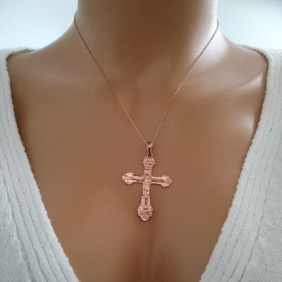 14K Solid Gold Cross Crucifix Charm Necklace