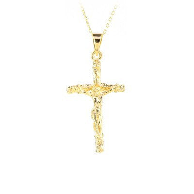 14K Solid Gold Cross Crucifix Charm Necklace