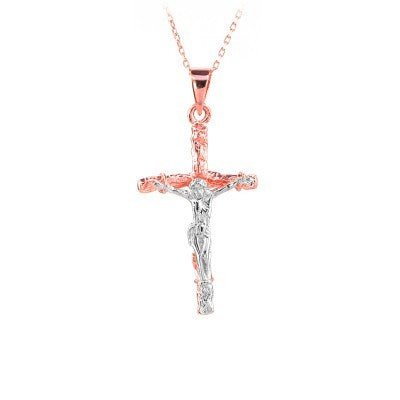 14K Solid Gold Cross Crucifix Charm Necklace