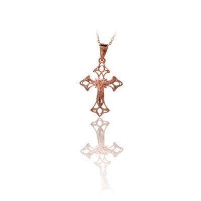 14K Solid Gold Cross Crucifix Charm Necklace