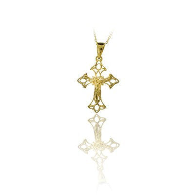 14K Solid Gold Cross Crucifix Charm Necklace