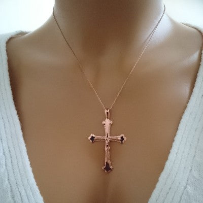 14K Solid Gold Cross Crucifix Charm Necklace