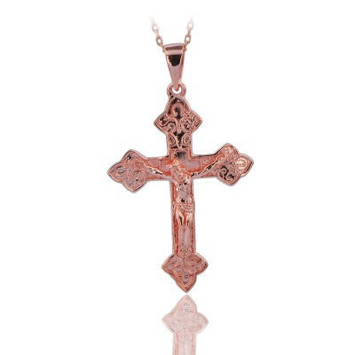 14K Solid Gold Cross Crucifix Charm Necklace