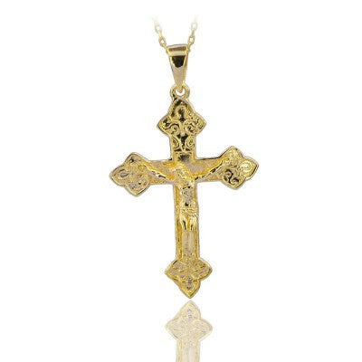 14K Solid Gold Cross Crucifix Charm Necklace