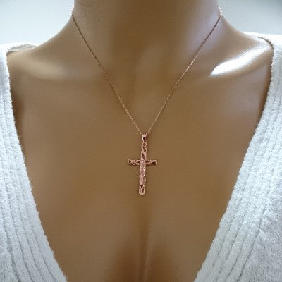 14K Solid Gold Cross Crucifix Charm Necklace