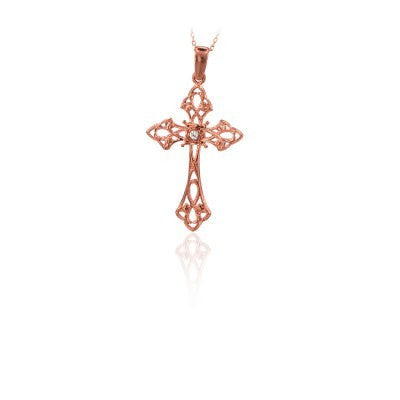 14K Solid Gold Cross Crucifix Charm Necklace