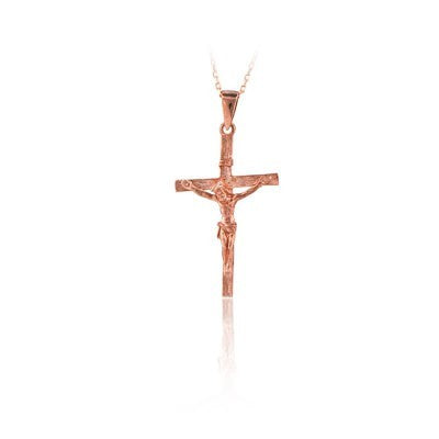 14K Solid Gold Cross Crucifix Charm Necklace