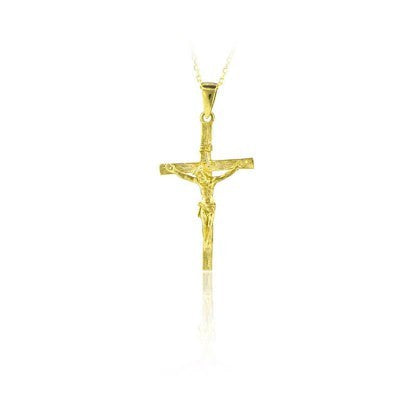 14K Solid Gold Cross Crucifix Charm Necklace