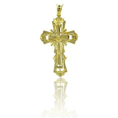 14K Solid Gold Cross Crucifix Charm Necklace