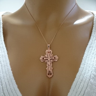 14K Solid Gold Cross Crucifix Charm Necklace