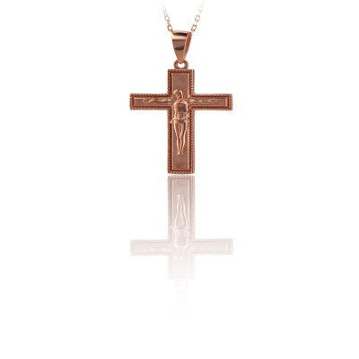 14K Solid Gold Cross Crucifix Charm Necklace