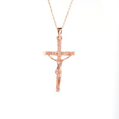 14K Solid Gold Cross Crucifix Charm Necklace