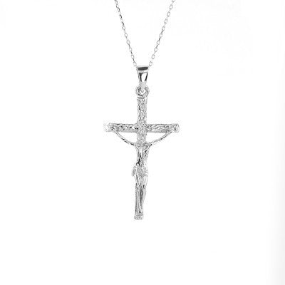 14K Solid Gold Cross Crucifix Charm Necklace