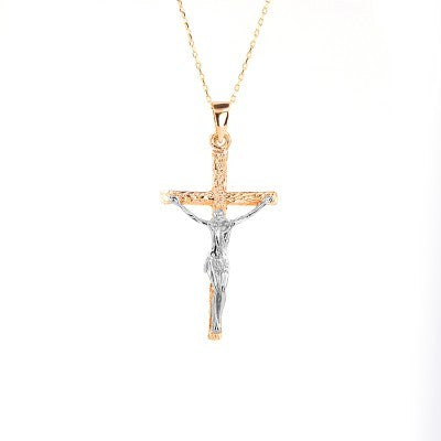 14K Solid Gold Cross Crucifix Charm Necklace