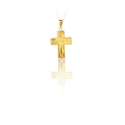 14K Solid Gold Cross Crucifix Charm Necklace