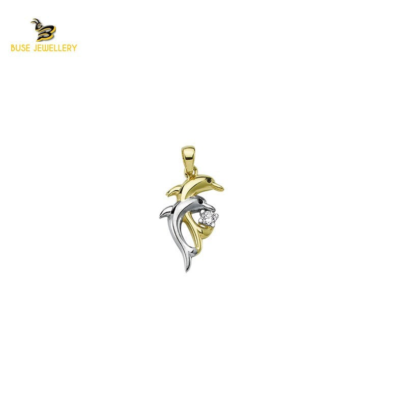 14K Solid Gold Dolphin Charm Pendant