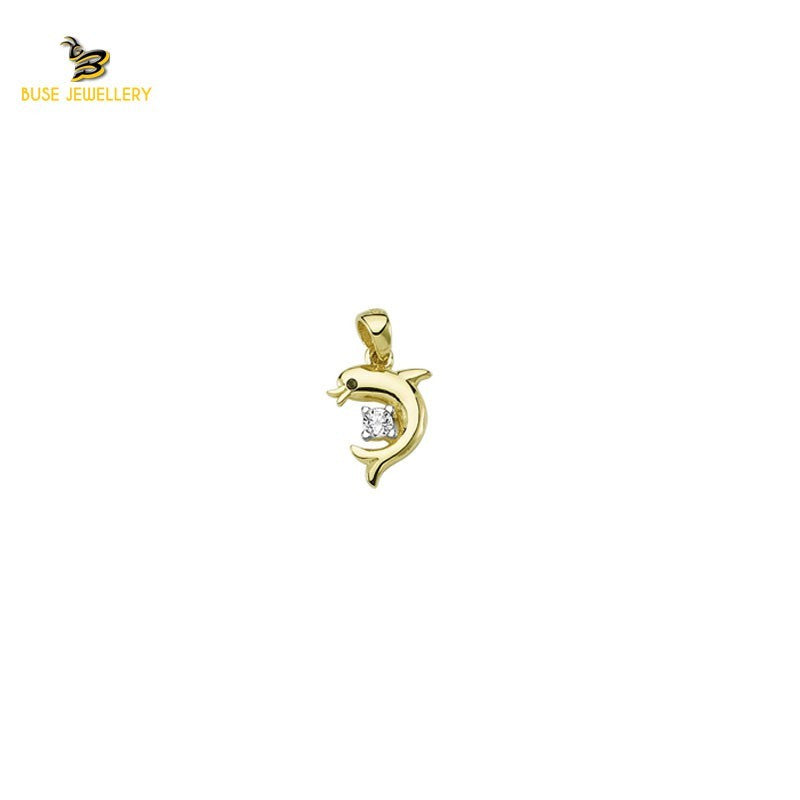 14K Solid Gold Dolphin Charm Pendant