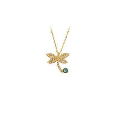 14K Solid Gold Dragonfly Necklace